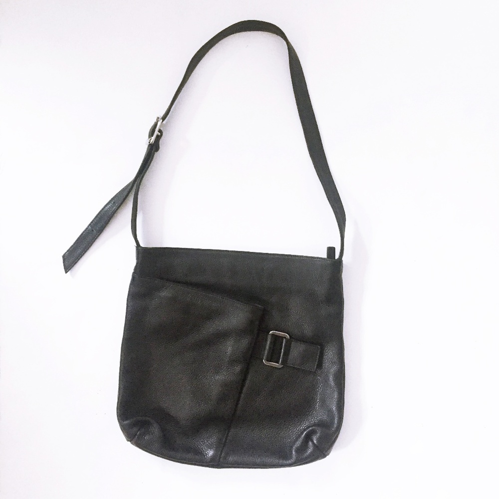 NWOT: Crossbody Leather Bag, Black, 12"x12.5"